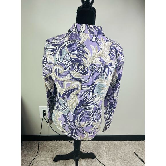 Chico's cotton button down purple paisley floral shirt size 1 - Picture 10 of 12